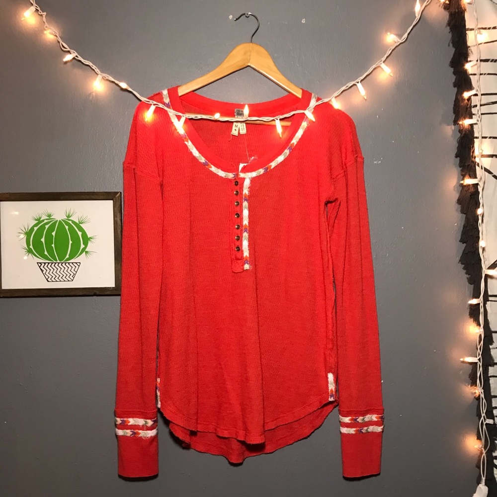 free people embroidered braid thermal sweater